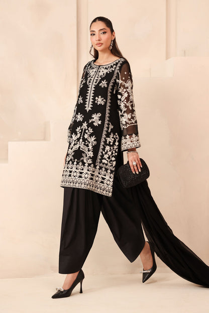 Maria B | Pre Fall Dresses | 3 Piece Embroidered Cotton Net Suit Black
