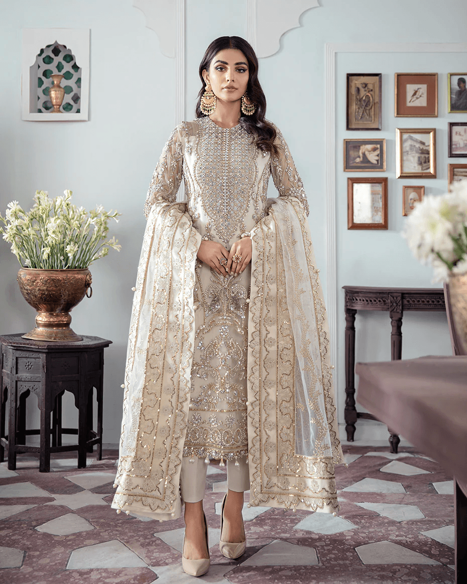 Gulaal - MEHR EMBROIDERED NET 3-PIECE SUIT WS-19 - House Of Anaya