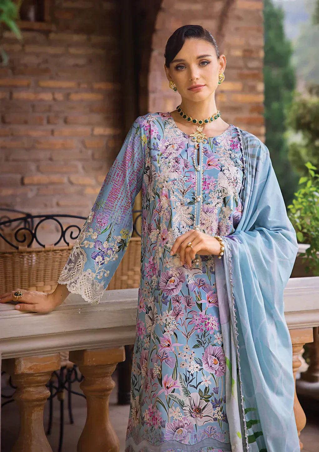 Elaf Premium | Print Chikankari 24 | ECT-03A OCEAN BLUE - House Of Anaya