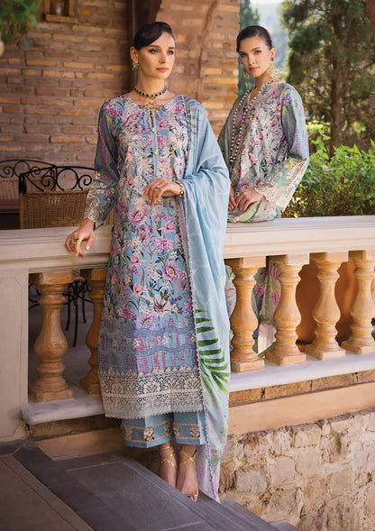 Elaf Premium | Print Chikankari 24 | ECT-03A OCEAN BLUE - House Of Anaya