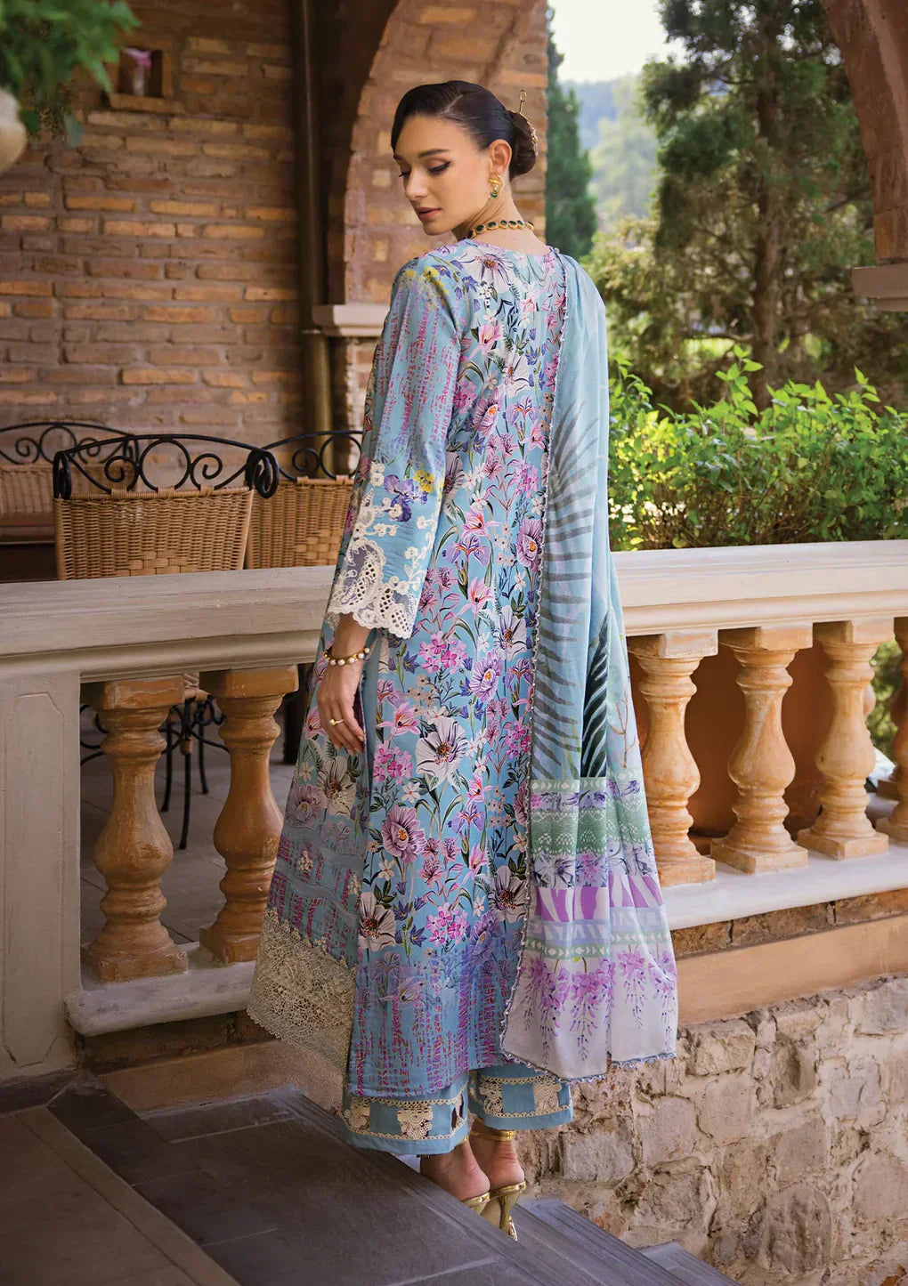 Elaf Premium | Print Chikankari 24 | ECT-03A OCEAN BLUE - House Of Anaya