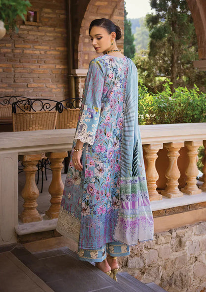 Elaf Premium | Print Chikankari 24 | ECT-03A OCEAN BLUE - House Of Anaya