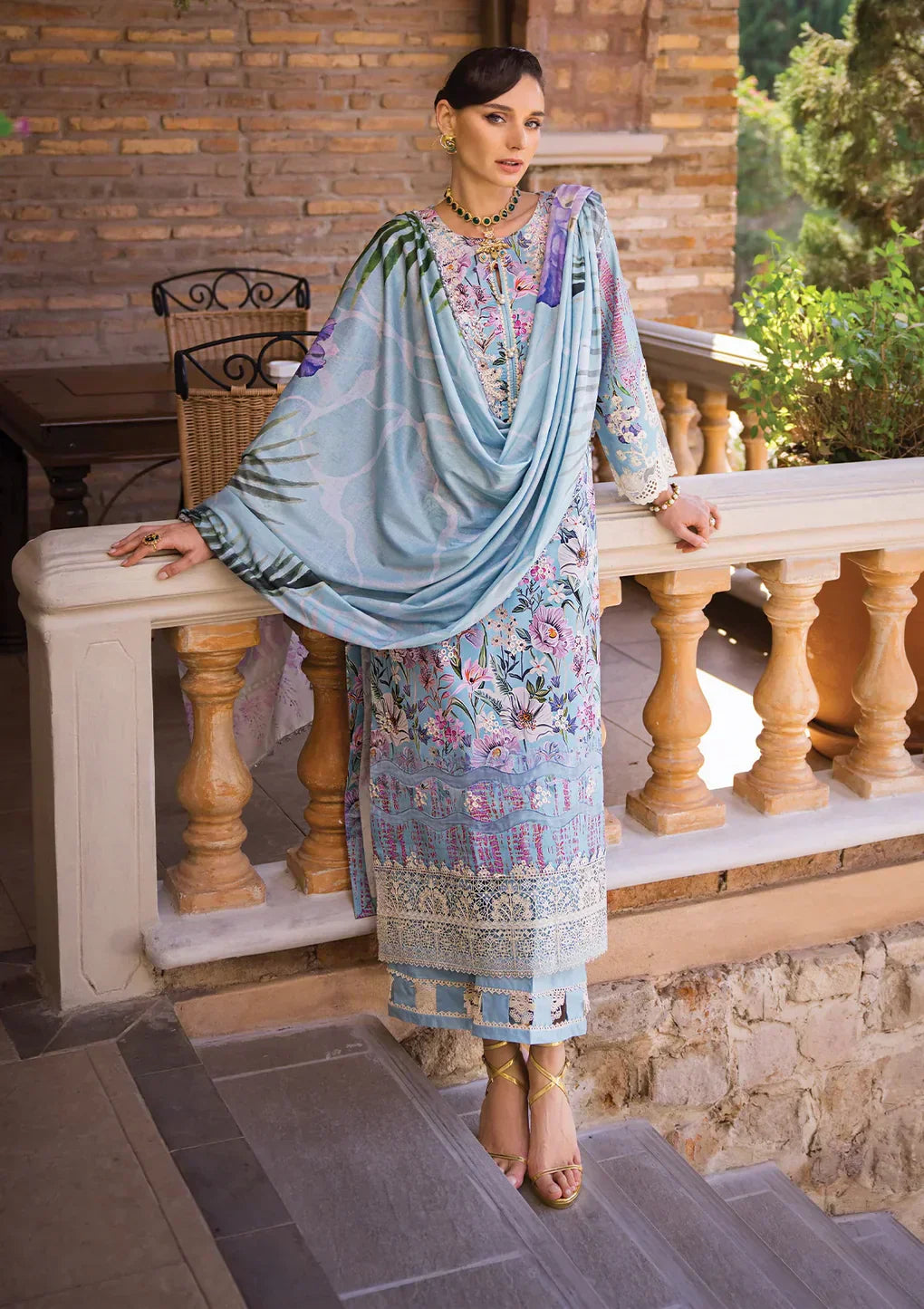 Elaf Premium | Print Chikankari 24 | ECT-03A OCEAN BLUE - House Of Anaya