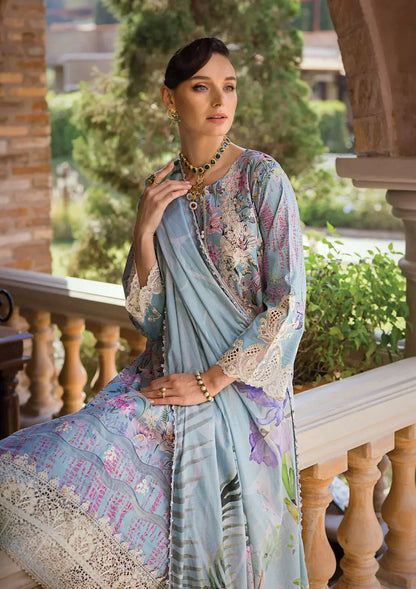 Elaf Premium | Print Chikankari 24 | ECT-03A OCEAN BLUE - House Of Anaya