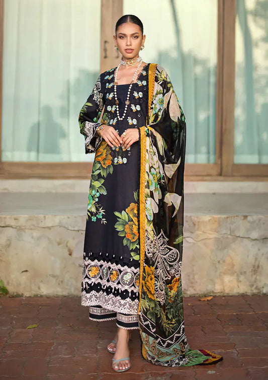 Elaf Premium | Signature Embroidered Lawn 24 | ESL-08B NIGHTFALL - House Of Anaya