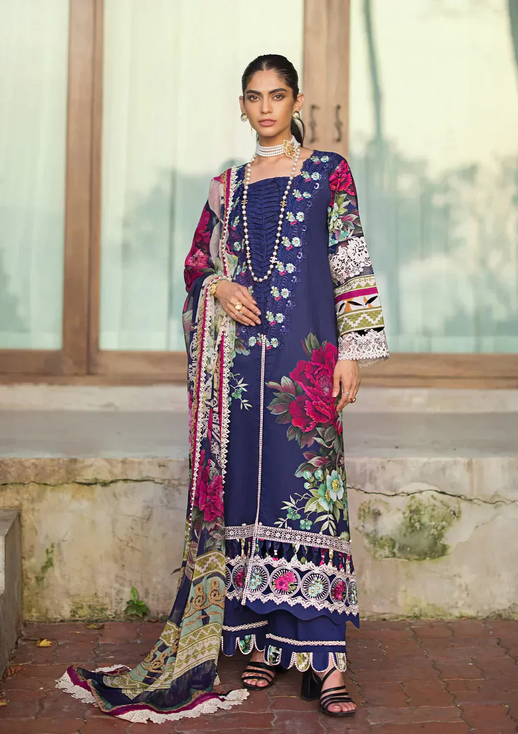 Elaf Premium | Signature Embroidered Lawn 24 | ESL-08A SINCLAIR - House Of Anaya