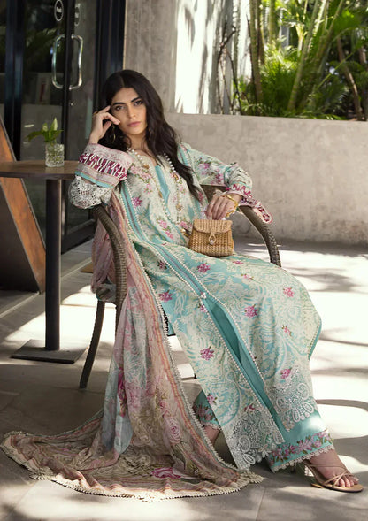 Elaf Premium | Signature Embroidered Lawn 24 | ESL-02B PEARLY ESSENCE - House Of Anaya