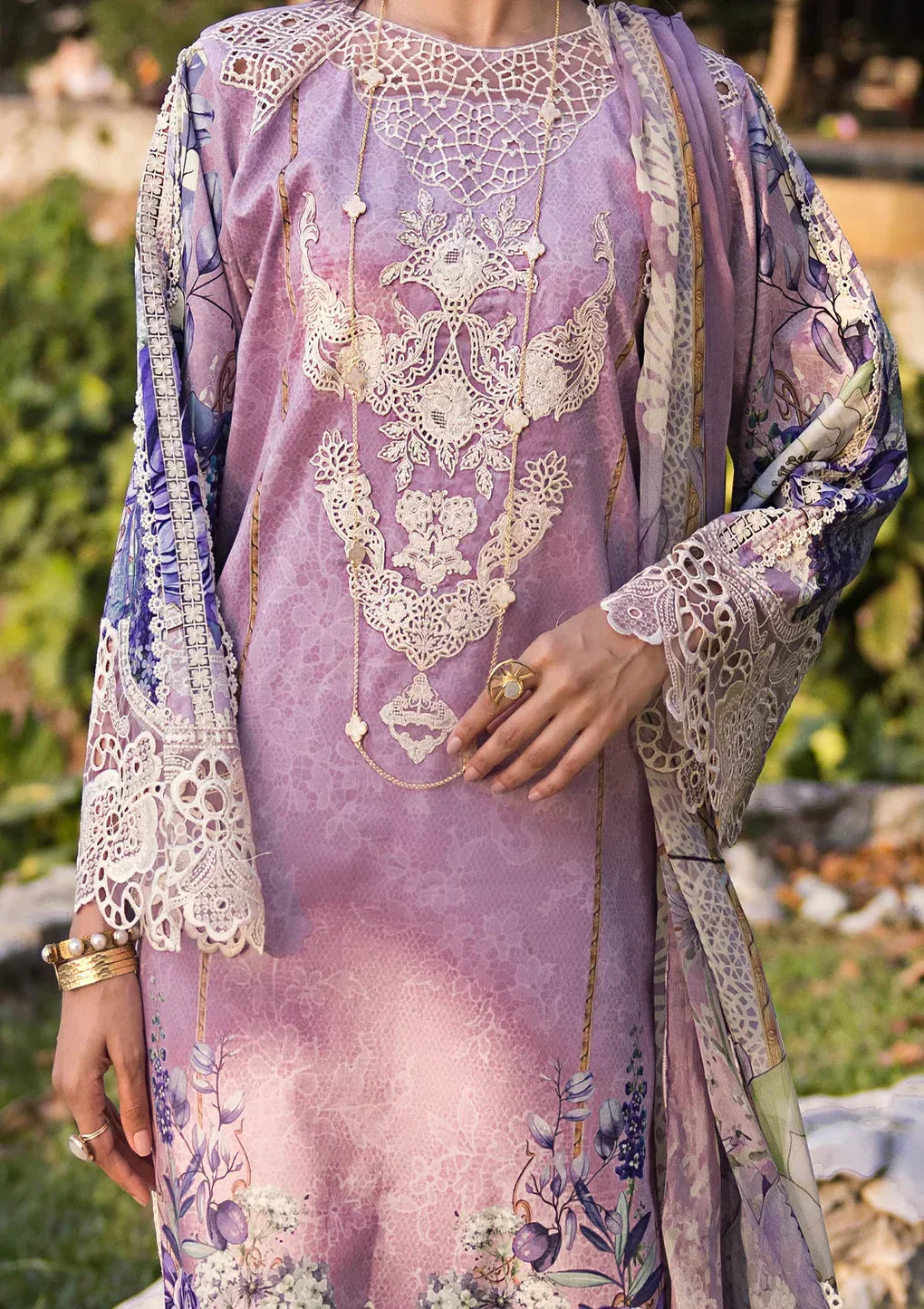 Elaf Premium | Signature Embroidered Lawn 24 | ESL-07A CUPID - House Of Anaya