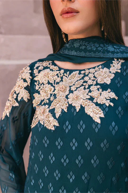 Azure | Embroidered Ensembles 3 Pcs | Emerald Bloom - House Of Anaya