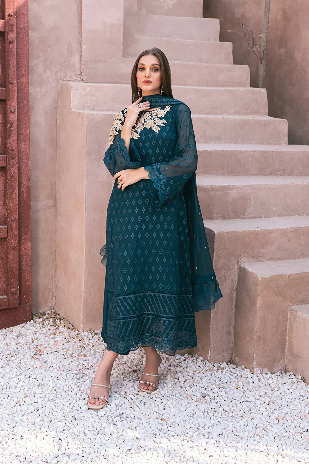Azure | Embroidered Ensembles 3 Pcs | Emerald Bloom - House Of Anaya
