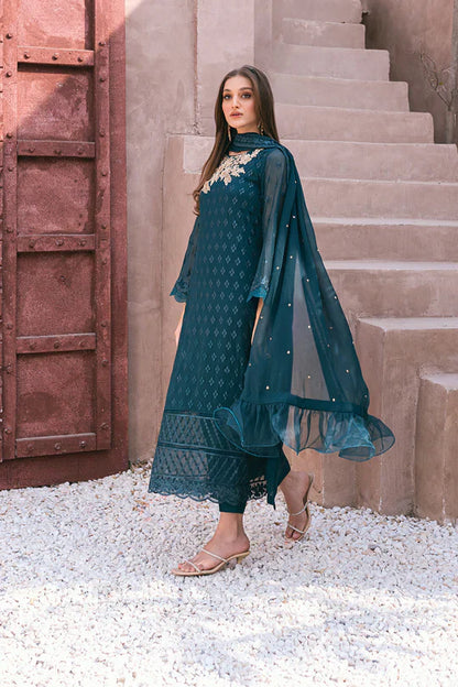 Azure | Embroidered Ensembles 3 Pcs | Emerald Bloom - House Of Anaya