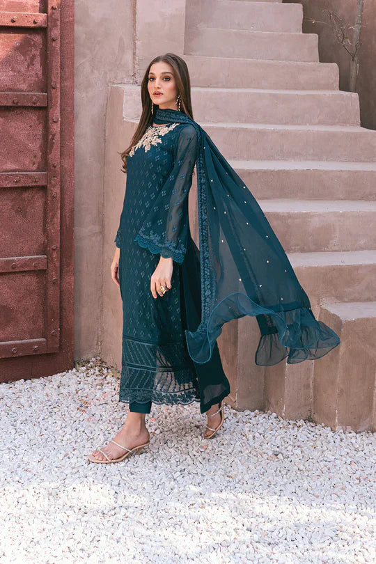 Azure | Embroidered Ensembles 3 Pcs | Emerald Bloom - House Of Anaya