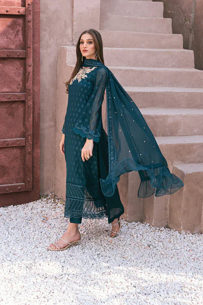 Azure | Embroidered Ensembles 3 Pcs | Emerald Bloom - House Of Anaya