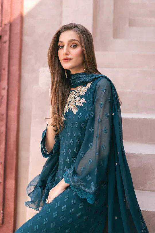 Azure | Embroidered Ensembles 3 Pcs | Emerald Bloom - House Of Anaya