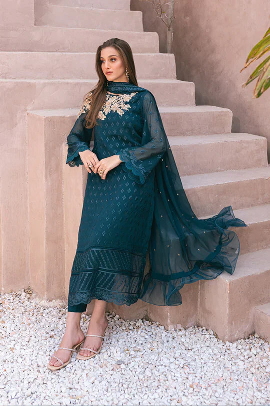 Azure | Embroidered Ensembles 3 Pcs | Emerald Bloom - House Of Anaya