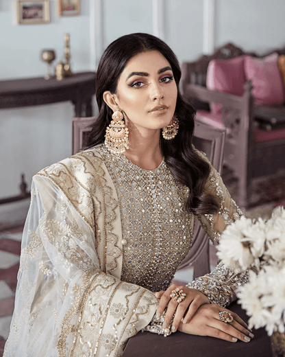 Gulaal - MEHR EMBROIDERED NET 3-PIECE SUIT WS-19 - House Of Anaya