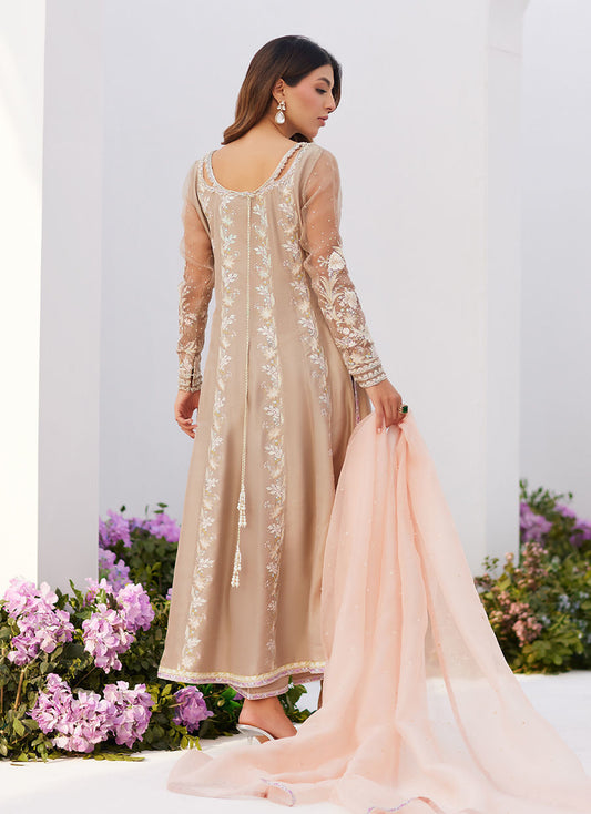 Farah Talib Aziz | Zaza Luxe Pret 24 | CHARLENE SAND EMBROIDERED KALIDAAR WITH DUPATTA - House Of Anaya