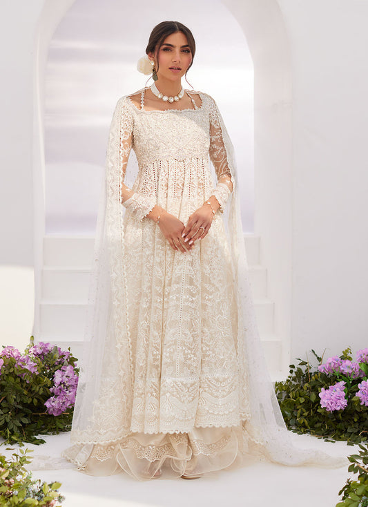 Farah Talib Aziz | Zaza Luxe Pret 24 | MAELLE IVORY EMBROIDERED AND EMBELLISHED KALIDAAR - House Of Anaya