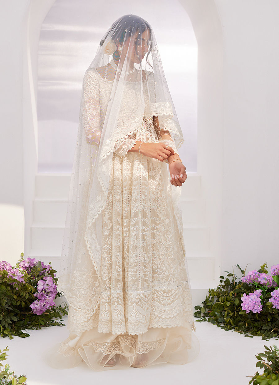 Farah Talib Aziz | Zaza Luxe Pret 24 | MAELLE IVORY EMBROIDERED AND EMBELLISHED KALIDAAR - House Of Anaya