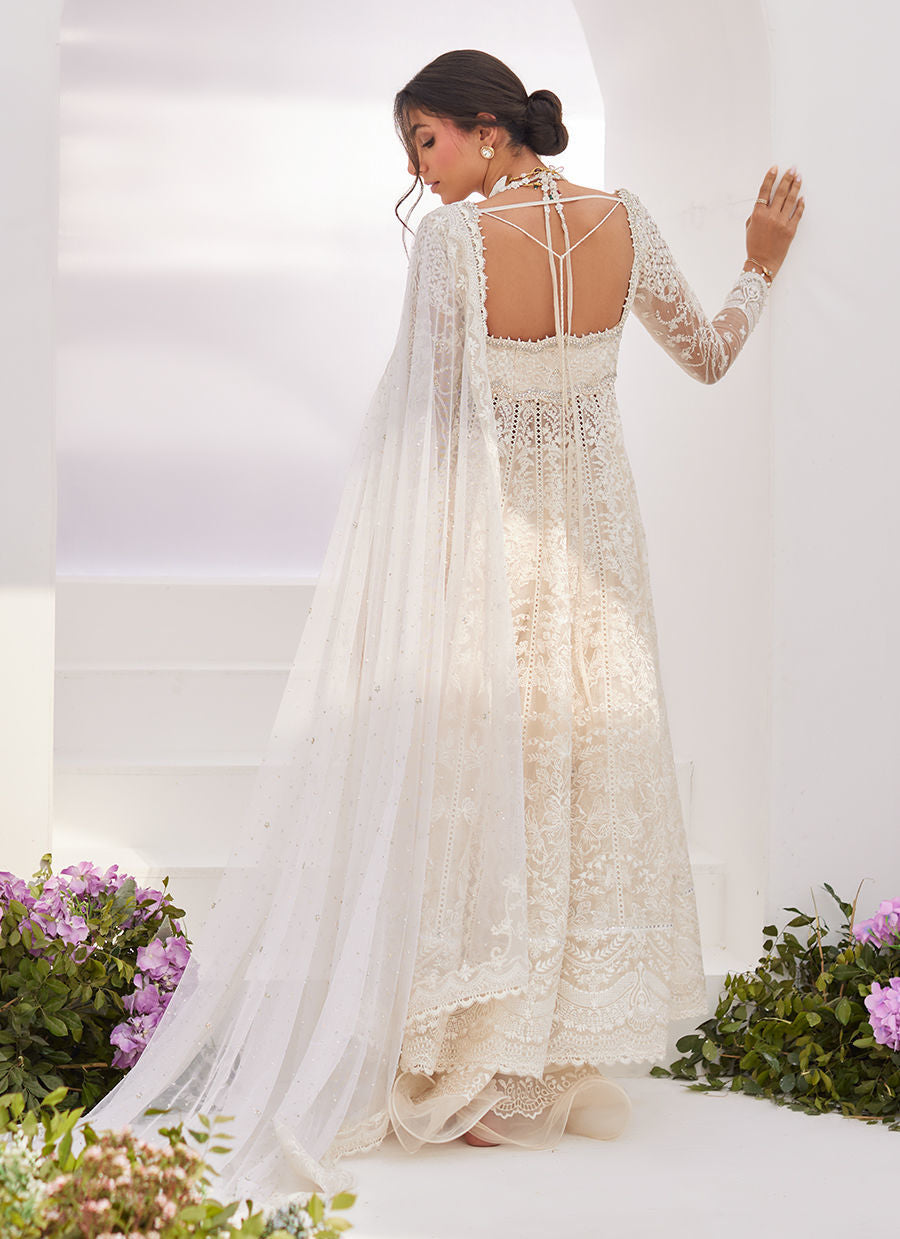 Farah Talib Aziz | Zaza Luxe Pret 24 | MAELLE IVORY EMBROIDERED AND EMBELLISHED KALIDAAR - House Of Anaya