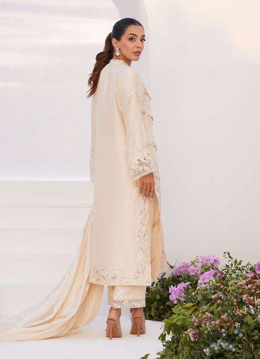Farah Talib Aziz | Zaza Luxe Pret 24 | TISELE IVORY PLEATED RAW SILK SHIRT AND DUPATTA - House Of Anaya