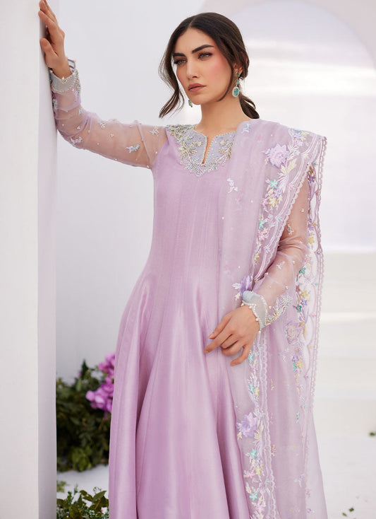Farah Talib Aziz | Zaza Luxe Pret 24 | MANON LILAC EMBELLISHED RAW SILK KALIDAAR - House Of Anaya