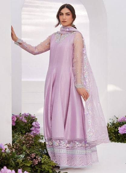 Farah Talib Aziz | Zaza Luxe Pret 24 | MANON LILAC EMBELLISHED RAW SILK KALIDAAR - House Of Anaya