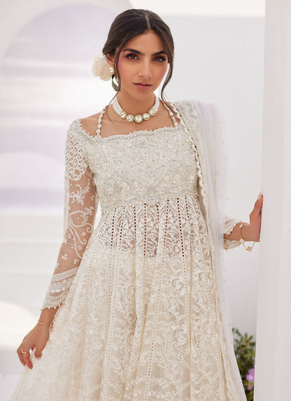 Farah Talib Aziz | Zaza Luxe Pret 24 | MAELLE IVORY EMBROIDERED AND EMBELLISHED KALIDAAR - House Of Anaya