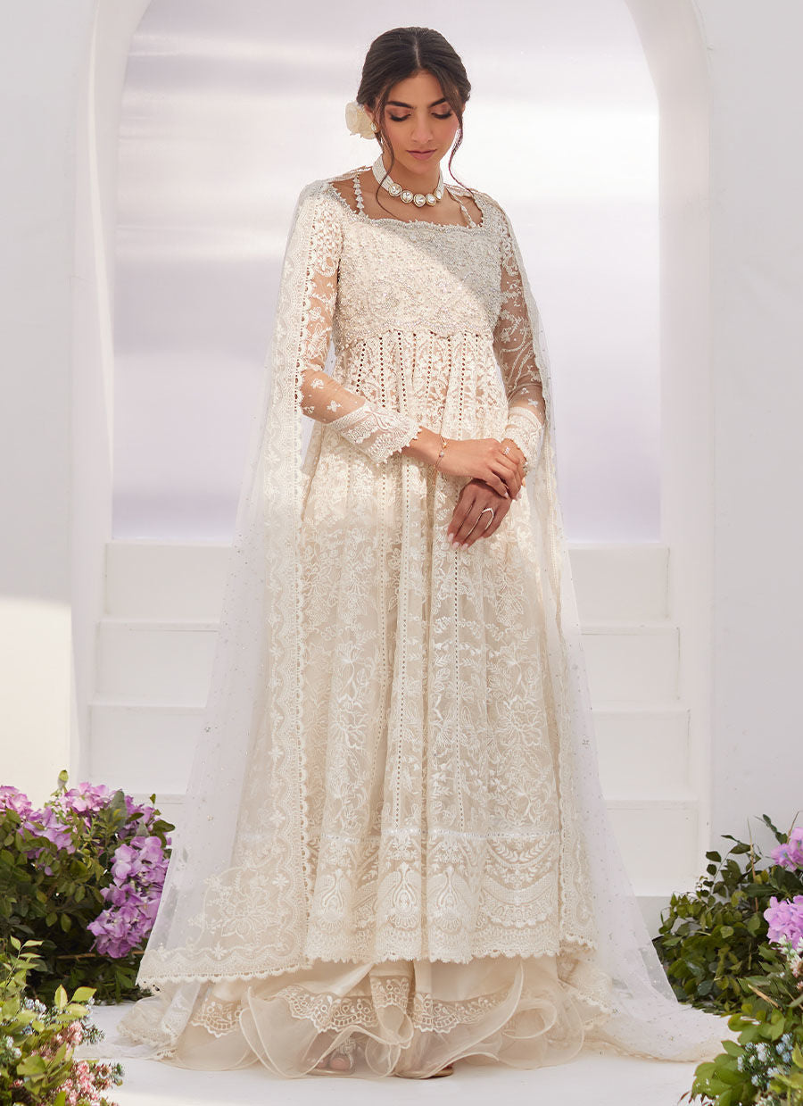 Farah Talib Aziz | Zaza Luxe Pret 24 | MAELLE IVORY EMBROIDERED AND EMBELLISHED KALIDAAR - House Of Anaya