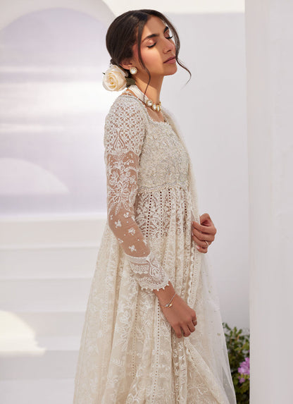 Farah Talib Aziz | Zaza Luxe Pret 24 | MAELLE IVORY EMBROIDERED AND EMBELLISHED KALIDAAR - House Of Anaya