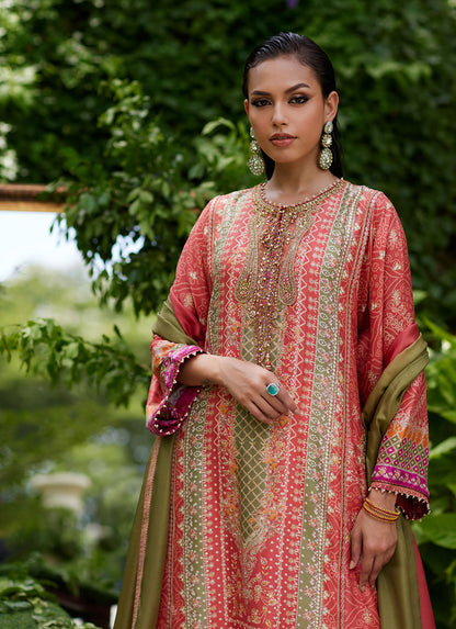 Farah Talib Aziz | Mayna Festive Prints 24 | Bazif Burnt Orange Shirt And Dupatta