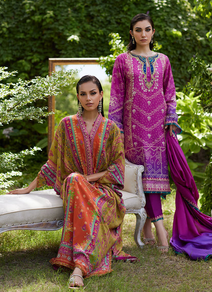 Farah Talib Aziz | Mayna Festive Prints 24 | Tazeen Magenta Ombre Shirt And Dupatta