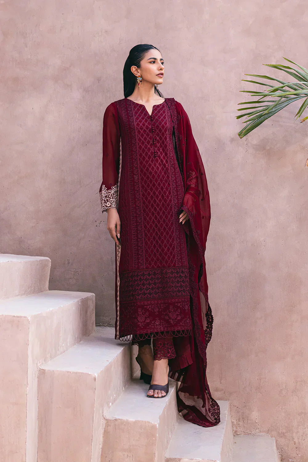 Azure | Embroidered Ensembles 3 Pcs | Fire Lily - House Of Anaya