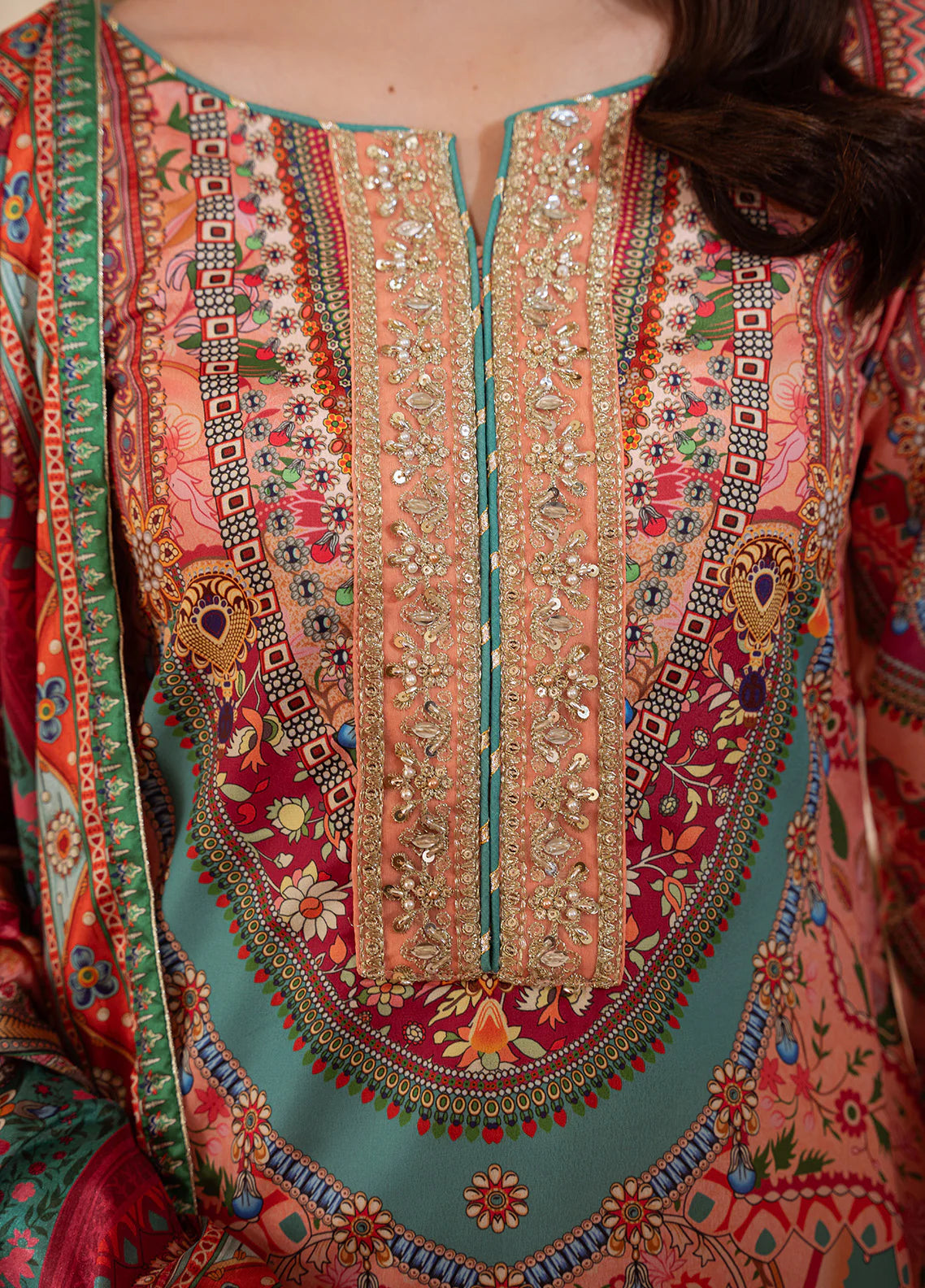 Gulaal | Velouré Printed Silk | Coral Éclat