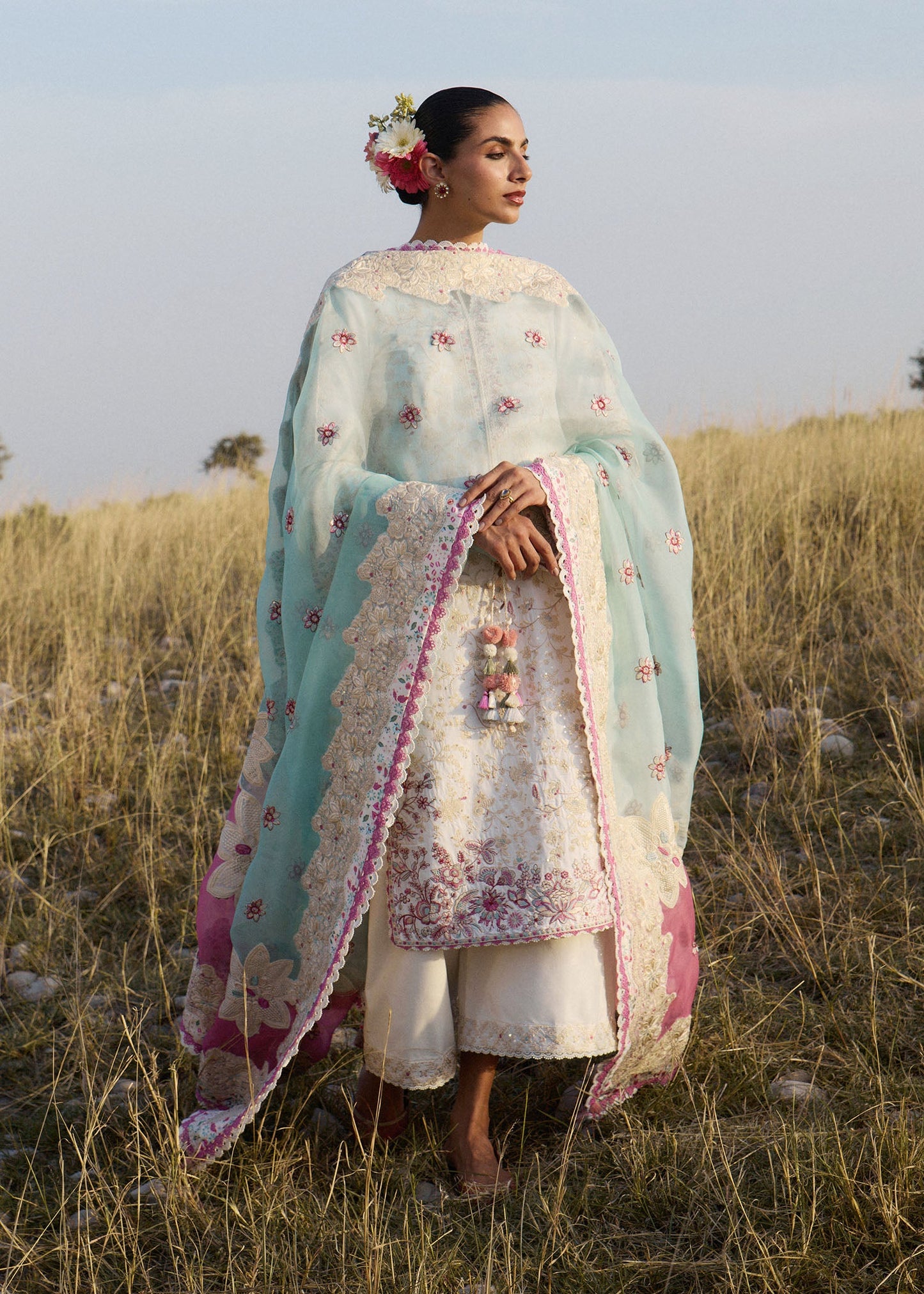 Hussain Rehar Gauri | Ivory Panelled Straight Shirt Lawn Suit