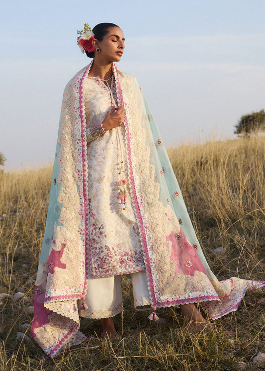 Hussain Rehar Gauri | Ivory Panelled Straight Shirt Lawn Suit