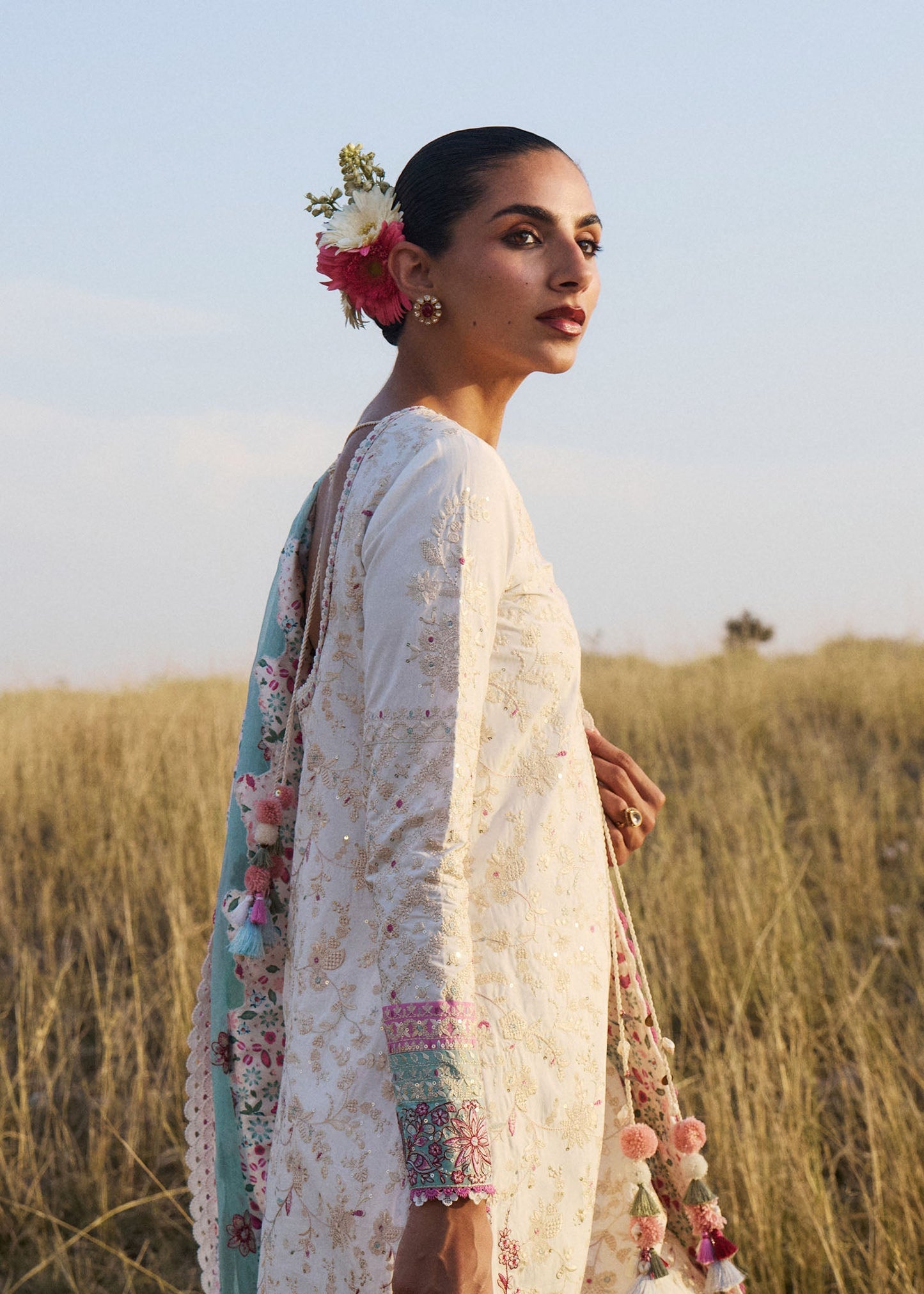 Hussain Rehar Gauri | Ivory Panelled Straight Shirt Lawn Suit