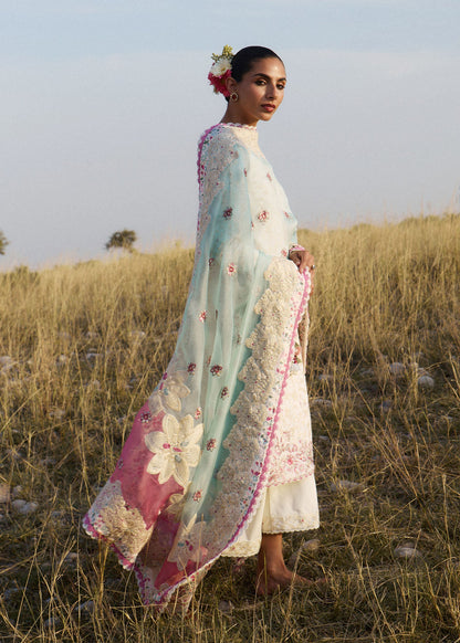 Hussain Rehar Gauri | Ivory Panelled Straight Shirt Lawn Suit
