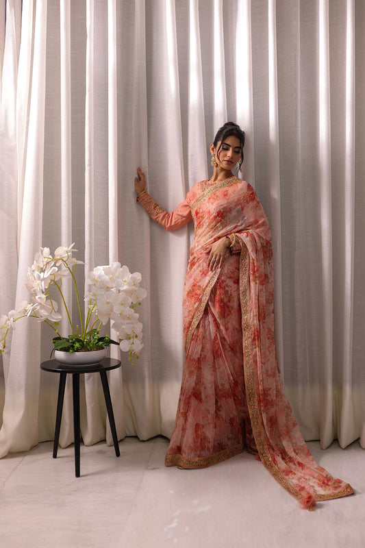 Dhanak | DHANAK COUTURE | Koel:  SS24HF-3015 PEACH SAREE