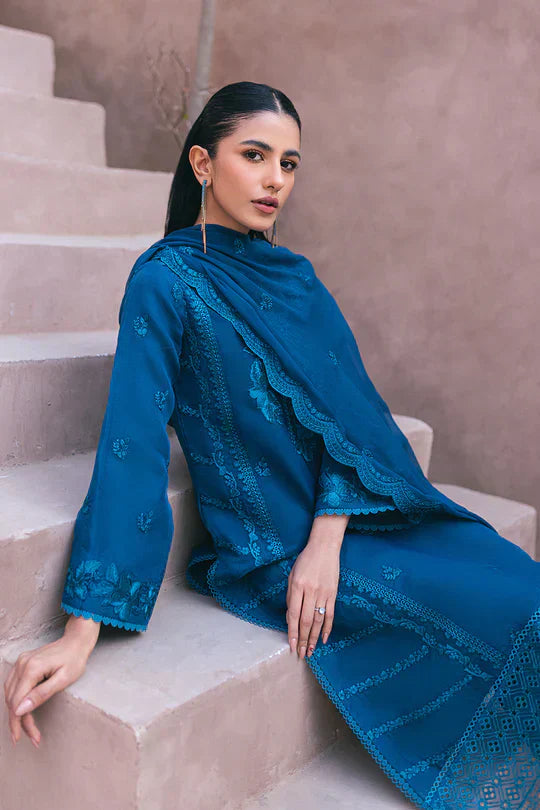 Azure | Embroidered Ensembles 3 Pcs | Hydrangea Hues - House Of Anaya