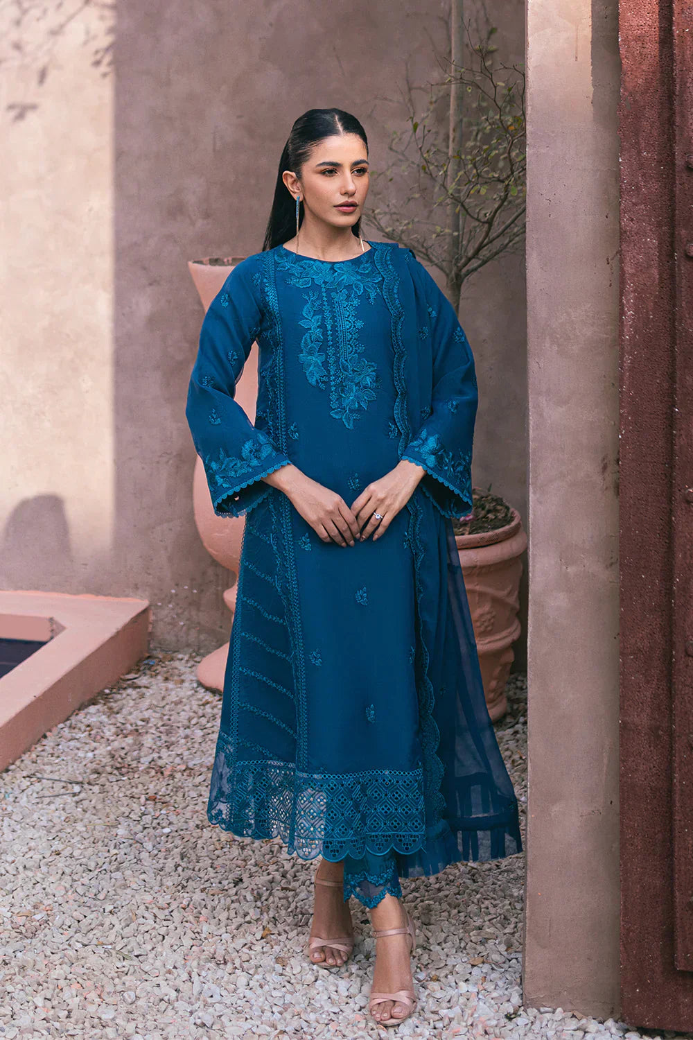 Azure | Embroidered Ensembles 3 Pcs | Hydrangea Hues - House Of Anaya