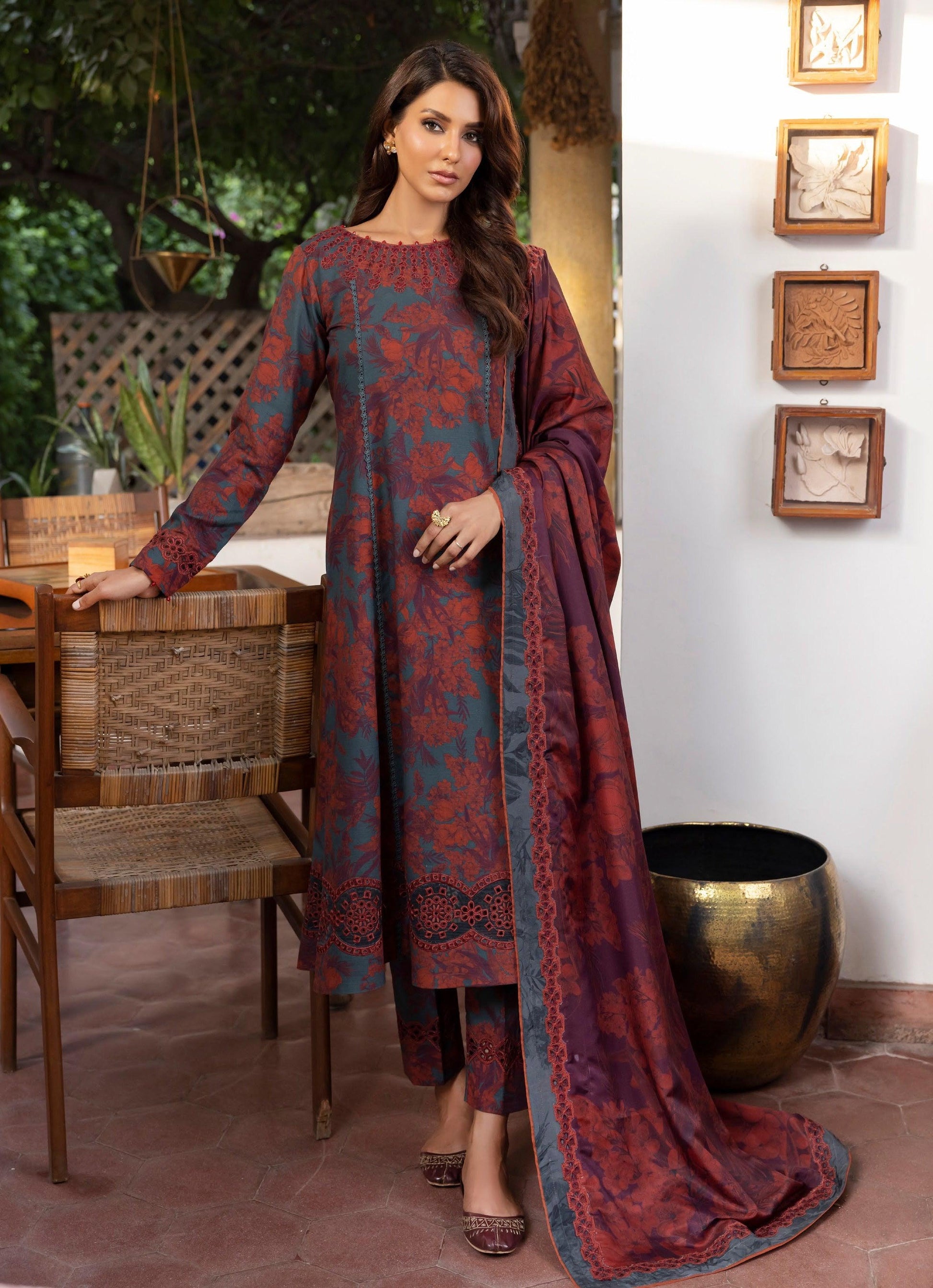 Jahanara by Iznik Embroidered Slub Khaddar 3Pc Suit IJK-10 - House Of Anaya