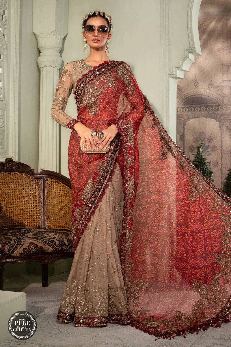 MariaB – Chiffon – MPC-22-202-Coffee and Maroon - Riwayat-e-khas