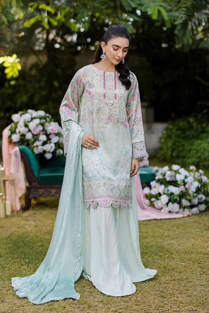 Dhanak | Silk Pret | Silk Tunic - 2PCS HAND EMBELLISHED SHIRT WITH TROUSER- L-GREEN