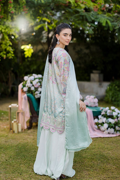 Dhanak | Silk Pret | Silk Tunic - 2PCS HAND EMBELLISHED SHIRT WITH TROUSER- L-GREEN