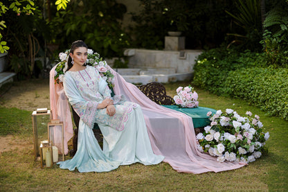 Dhanak | Silk Pret | Silk Tunic - 2PCS HAND EMBELLISHED SHIRT WITH TROUSER- L-GREEN