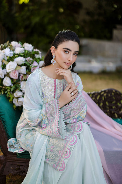 Dhanak | Silk Pret | Silk Tunic - 2PCS HAND EMBELLISHED SHIRT WITH TROUSER- L-GREEN