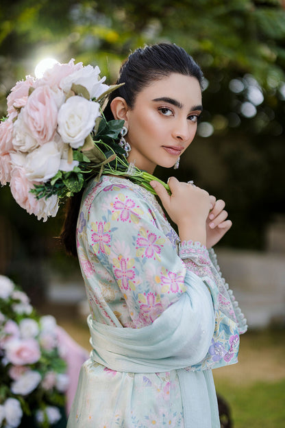Dhanak | Silk Pret | Silk Tunic - 2PCS HAND EMBELLISHED SHIRT WITH TROUSER- L-GREEN
