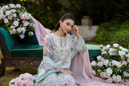 Dhanak | Silk Pret | Silk Tunic - 2PCS HAND EMBELLISHED SHIRT WITH TROUSER- L-GREEN