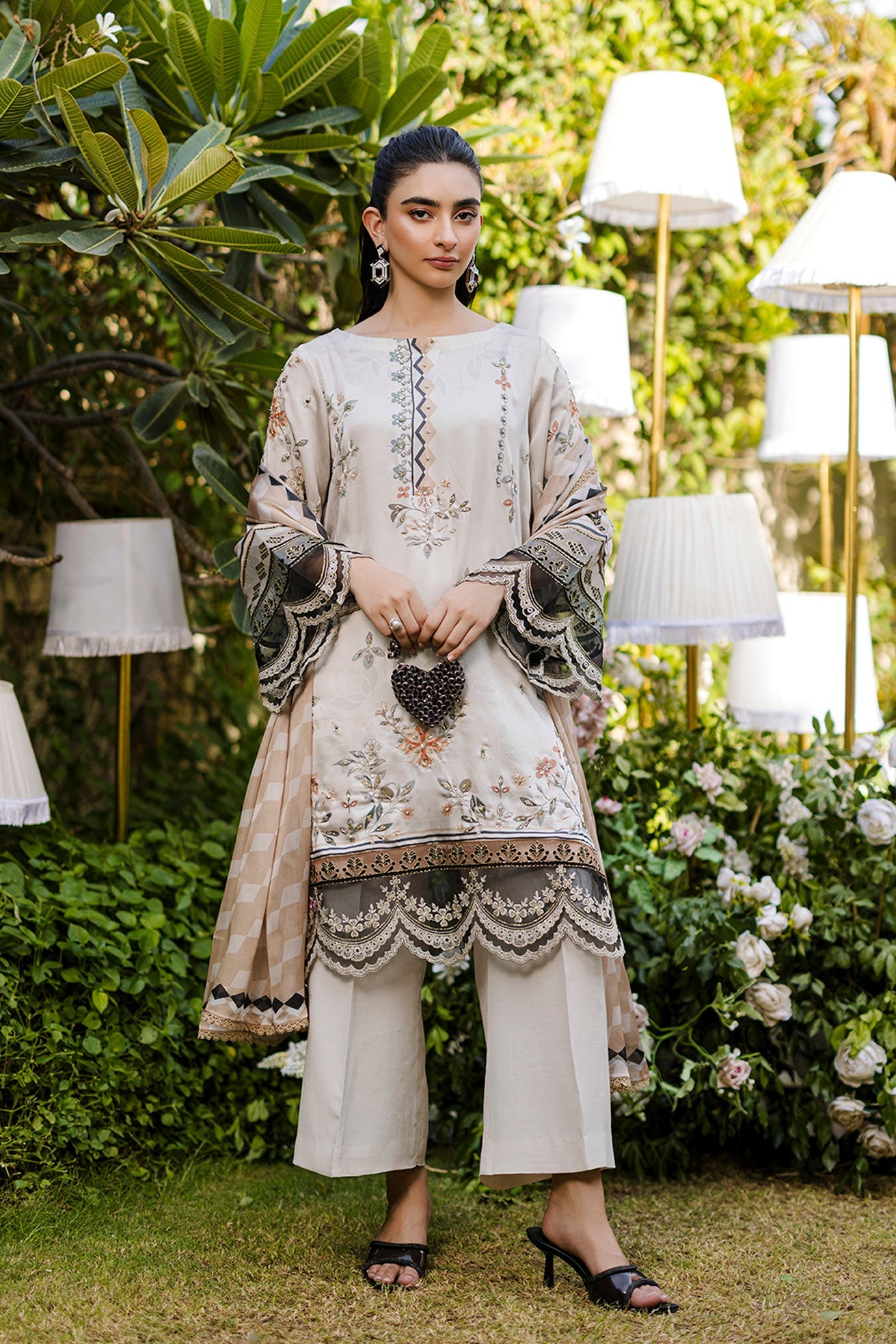 Dhanak | Silk Pret | Silk Tunic - 2PCS HAND EMBELLISHED SHIRT WITH TROUSER- BEIGE
